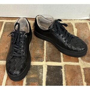 JATAREA Black Leather Sneakers Basket Weave Platform Comfort Shoes Women's 8